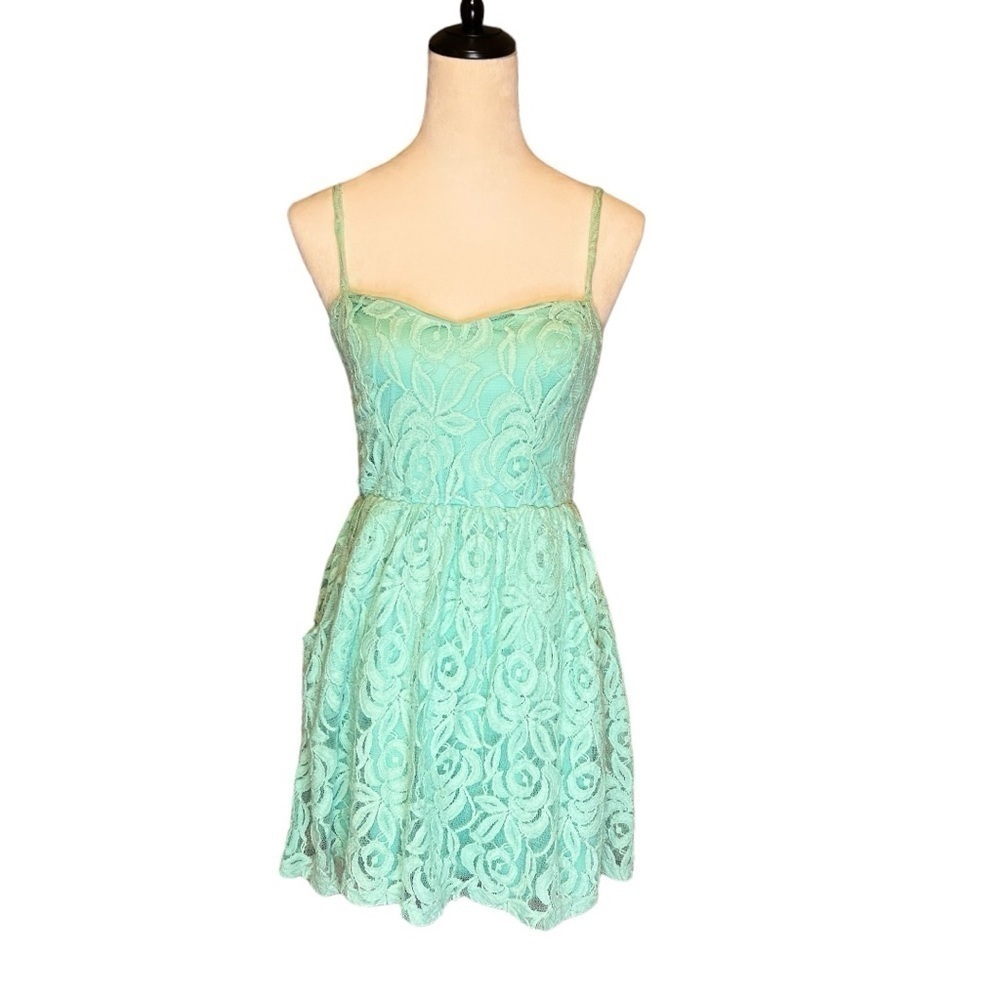 Vanity large blue lace short spaghetti strap dress with POCKETS!!